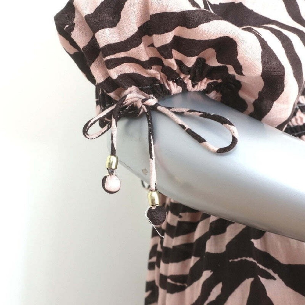 Zimmermann Puff Sleeve Midi Dress Juniper Brown Zebra Print Linen Size 0 - Picture 5 of 9